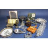 A mixed lot to include a cased set of six bone and bone numbered napkin rings, a lucite clock fitted