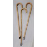 Three crook handled walking sticks