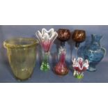 Good quality Chribska vasoline glass vase, together with a further smaller example and one other;