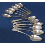 Set of six silver old English teaspoons, together with six further silver teaspoons, 7oz approx