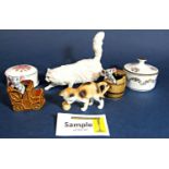 A collection of small ceramic models of cats and mice, together with a collection of various pill