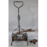 Wrought iron hall boot brush, 84cm high, together with a further cast iron study of a beetle and one