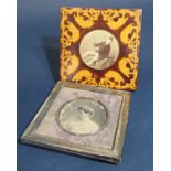 Square silver applied photograph frame with tondo silver insert to fit a picture 10cm diameter,