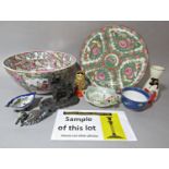 Two boxes containing a quantity of oriental ceramics including a famille rose style bowl,