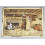 D Hardy (19th century British School) - Cottage interior scene with children watching a cat feeding,