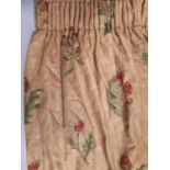 3 pairs of heavyweight extra long curtains in hessian look fabric printed with floral motif.