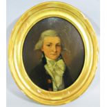 18th century British school - Bust length portrait of oval form showing a young gentleman in late