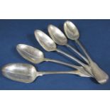 Set of three Victorian silver fiddle pattern table forks, maker JW & JW, Exeter, various dates,