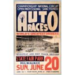 A vintage American motor racing poster advertising the Worlds Greatest Drivers at State Fayre