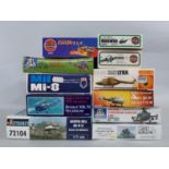 11 model aircraft kits, all 1:72 scale models of helicopters, all appear un-started, many with