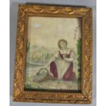 A 19th century continental study of a young girl picking flowers in a garden setting, pencil and