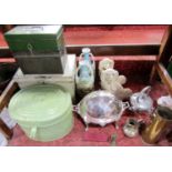 Collection of four metal boxes to include an antique painted hat box, two deed boxes and a money