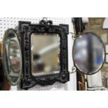 Victorian gent's ebonised hardwood (possibly bog oak), triptych wall mirror, the central mirror