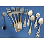 Collection of Georgian and later silver flatware comprising three George III silver fiddle pattern