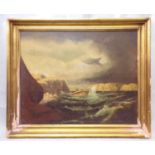 20th century school in the 19th century manner - Dramatic coastal scene with shipwreck, oil on