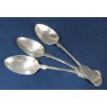 Pair of Victorian silver fiddle pattern tablespoons, maker JS, Exeter 1858; together with a