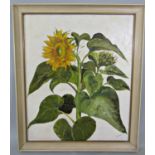 Study of a sunflower, oil on canvas, signed, 61 x 50cm approx, framed, together with an oriental
