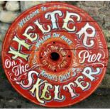 A rustic hand painted wooden fairground sign of circular form, 91 cm (3ft) in diameter
