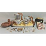 A five piece Piquot ware cast aluminium tea service comprising teapot, water pot, milk jug,