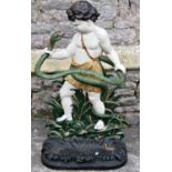 A vintage cast iron umbrella/stick stand in the form of young Hercules grasping a snake amongst