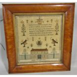Late 18th/early 19th century needlework sampler by Augusta Smith aged nine years, 31 x 29cm approx