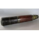 Mahogany clad brass draw telescope by T Harris & Sons of Bloomsbury London, 85cm extended