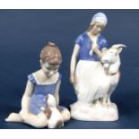 A B & G Copenhagen group of a girl and a goat, with printed mark to base and number 2180, 20cm