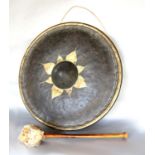 Tibetan or Eastern cast metal nipple gong with hammer, the gong 48 cm diameter (2)