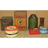 A small collection of vintage tins comprising Crawfords Delightful Biscuits Shop Display tin,