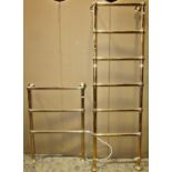 A tubular brass coated/effect six rung heated towel rail, together with a matching three rung
