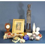 A mixed miscellaneous lot to include a carved hardwood figure of a tribal gentleman, a far eastern
