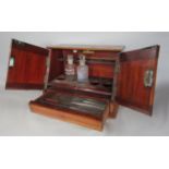 Early 20th century mahogany medical cabinet, the twin doors enclosing two apothecary bottles and a