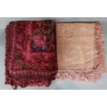 2 vintage textile bed coverings/ throws both with fringing along 3 sides. One is chenille type in