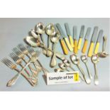 A large collection of various silver plated flatware to include a set of fancy handled flatware (