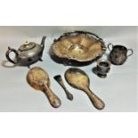 Mixed collection of silver and silver plate to include a silver dressing brush and hand mirror