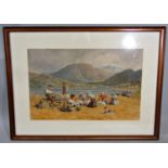 Late 19th/early 20th century British school - Sheep shearing scene set in a mountainous landscape,