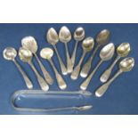 Set of four George III silver fiddle pattern egg spoons, with gilt bowls, maker William Eley,