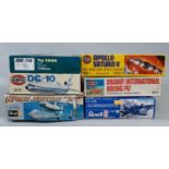 6 model aircraft kits of 1:44scale transport planes and spacecraft, all unstarted and with sealed