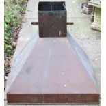 A copper fire hood, with folded pop riveted seams, 78cm wide x 55cm deep x 70cm high
