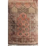 Antique Persian prayer mat with medallion and floral decoration upon a washed red ground, 120 x 80