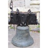 A 19th century bronze turret bell (complete with clanger) with raised lettering J Warner & Sons,