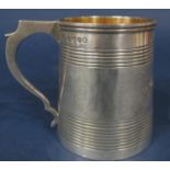 Georgian silver tankard of typical tapered form with banded decoration, maker IB, London 1820, 8.5cm