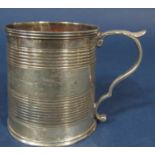 William IV small silver tankard of tapered form with typical banded decoration, the handle with