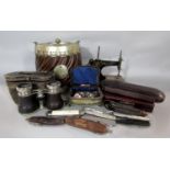 Mixed miscellaneous lot to include a cased silver fork and knife set, further cased manicure set,
