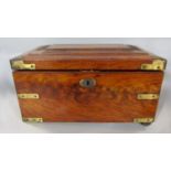 Good quality 19th century flame mahogany sarcophagus work box, the reeded hinged top enclosing a