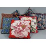6 modern needlepoint and 2 tapestry style cushions. CR; needlepoint cushions in good clean condition