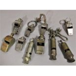 Ten vintage whistles including Police, LCC, etc mainly by Acme