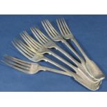 Two George IV and four Victorian silver fiddle pattern table forks, 14.5oz approx