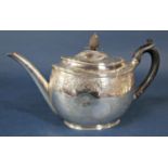 Good quality Victorian Regency style silver teapot with pineapple finial, engraved with stylised
