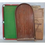 Vintage boxed bagatelle board 'Corinthian' length 79cm together with a small snooker table 'The